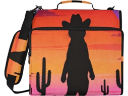 Pasta Com Zíper De 3, 8cm Com Alça, Estampa De Gato Cowboy Ao Pôr Do Sol, Organizador De Documentos Com Vários Bolsos