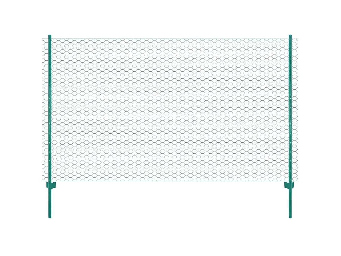 Vidaxl Cerca De Arame Com Postes Aço 25x1,5 M Verde