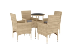Conjunto 5 jantar jardim com almofadões VIDAXL vime PE/vidro bege