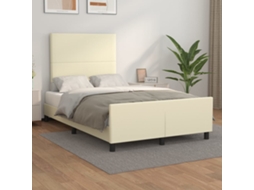 Cama De Casal | Camas Para Quarto | Estrutura De Cama C/ Cabeceira Couro Artificial 120x200cm Creme