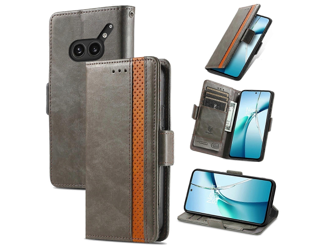 Capa De Couro Caseneo Com Fecho Magnético Duplo Para Celular Nothing Phone 2a Plus