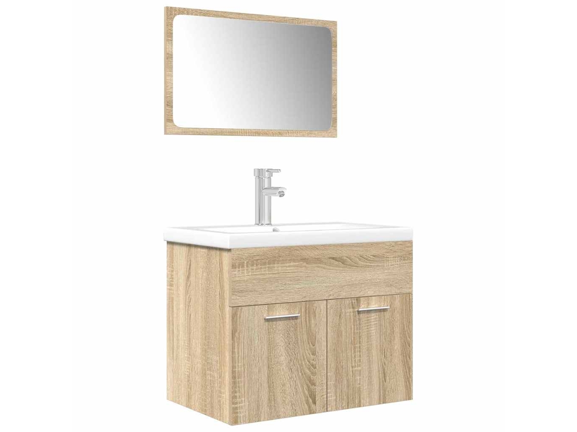 Conjunto 3 móveis casa banho derivados madeira VIDAXL carvalho sonoma