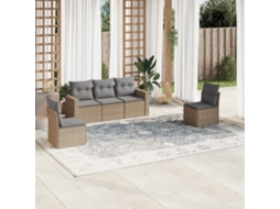 Vidaxl 5 Pcs Conjunto De Sofás P/ Jardim Com Almofadões Vime Pe Bege