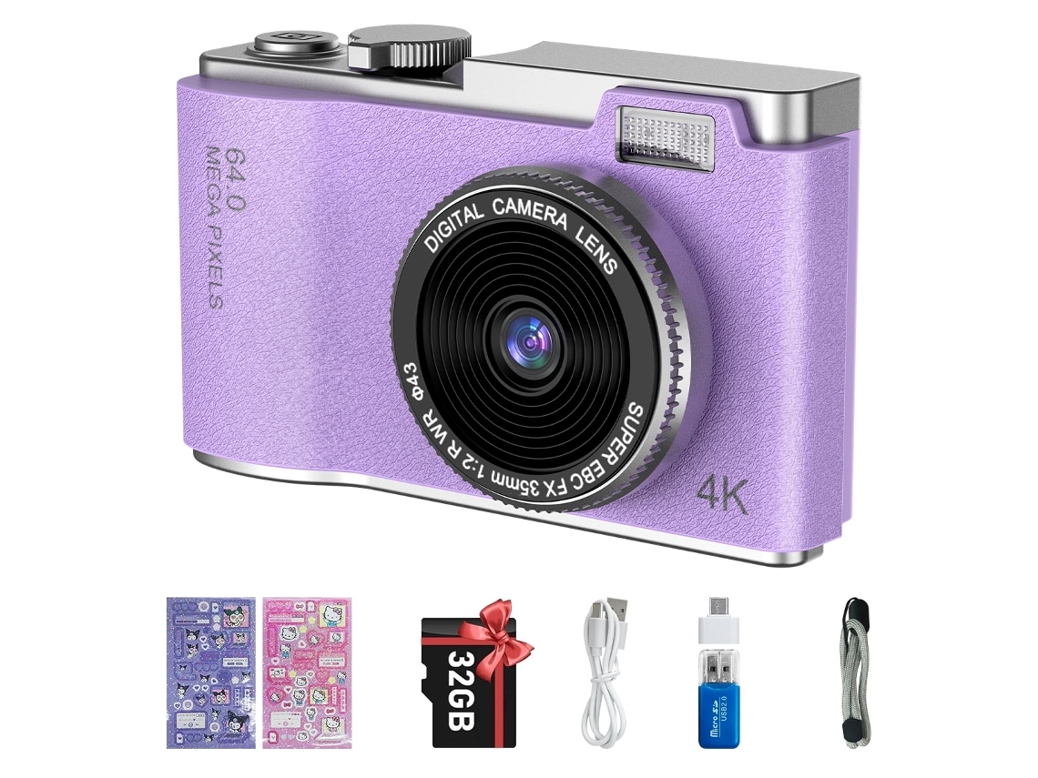 Mini Câmera Digital Compacta Da Câmera 4k Hd Tela 32g De 24 Polegadas Roxa Veanxin