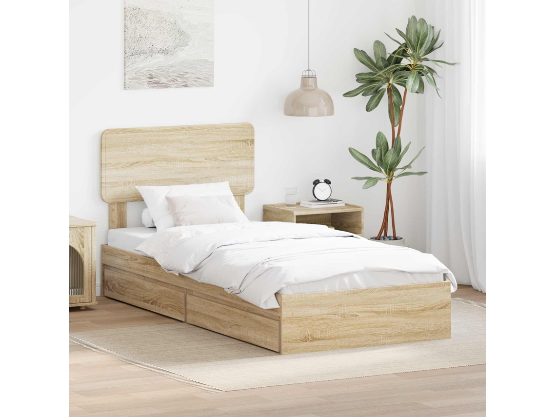 Vidaxl Cama Com Armazenamento Com Gaveta Carvalho Sonoma 75 X 190 Cm