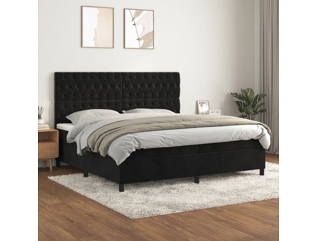 Cama com Molas/Colchão 200X200 Cm Veludo Preto