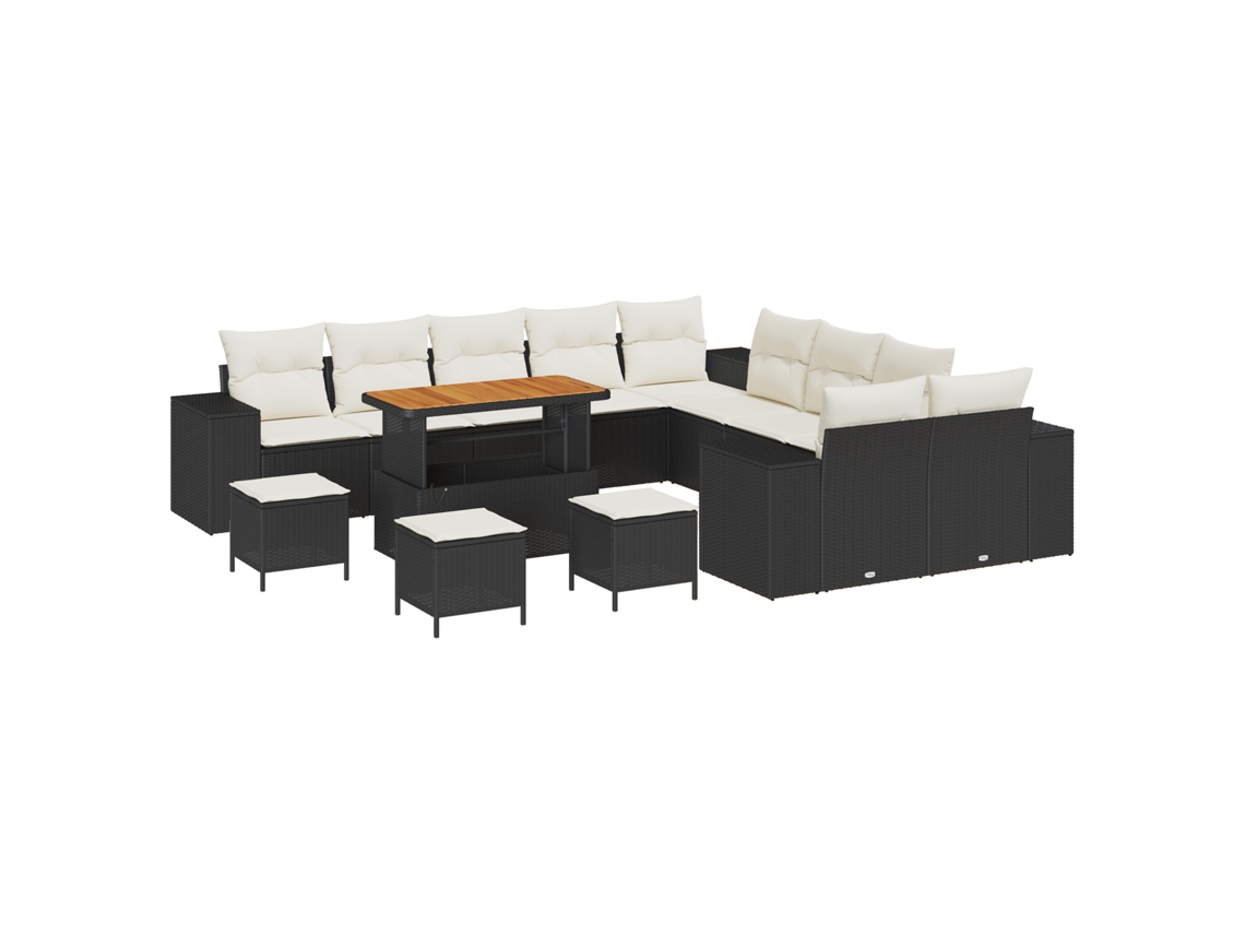 Conjunto 14 Conjunto De Sofá De Jardim Vidaxl Preto Vime Pe (110 X 55 X 71 Cm)
