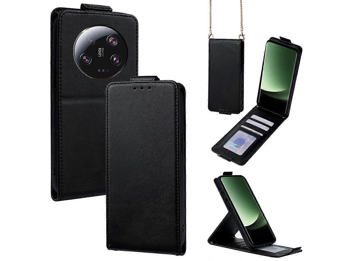 Capa De Celular Vertical Flip Em Couro Vegano De Cor Sólida Com Alça Transversal Para Xiaomi 17 Pro Max
