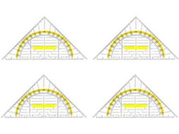 Régua triangular com cabo, 4 peças, transparente, para desenho.