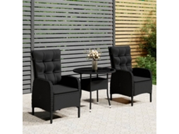 Vidaxl 3 Pcs Conjunto De Bistrô Para Jardim Vime Pe Preto