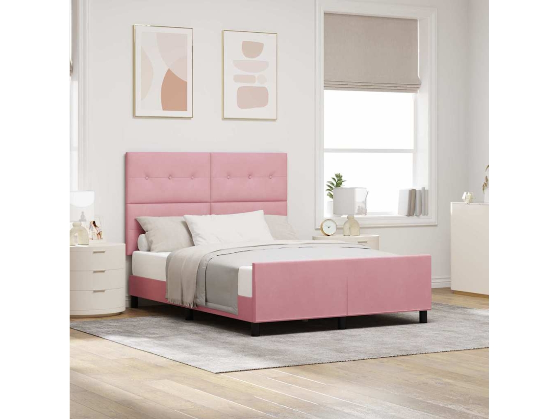 Vidaxl Cama Box Com Cabeceira Rosa 140 X 190 Cm Veludo