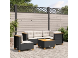 Vidaxl 6 Pcs Conjunto Sofás De Jardim C/ Almofadões Vime Pe Preto