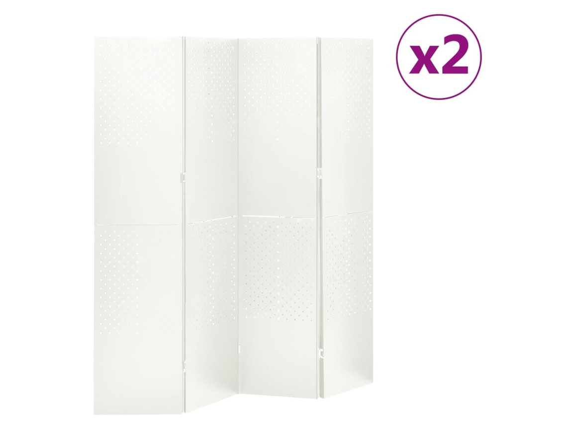 vidaXL Divisórias/biombos com 4 painéis 2 pcs aço 160x180 cm branco