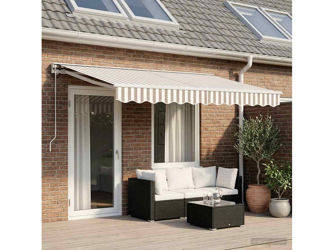 Vidaxl Toldo Retrátil Manual Cinza Claro E Branco 4,5 × 3 M