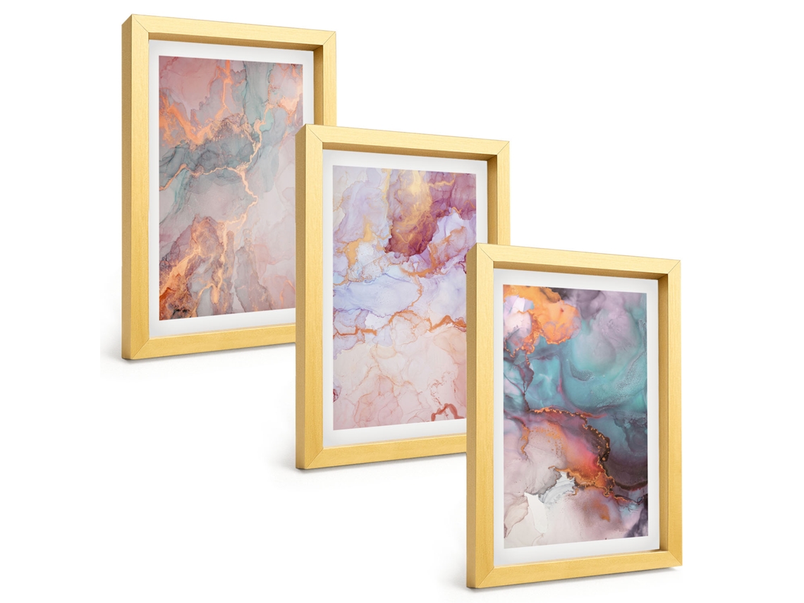 Composição De Quadros Padrões Abstratos Em Tons Pastel Espelharte (3 Peças 20x30 Cm)