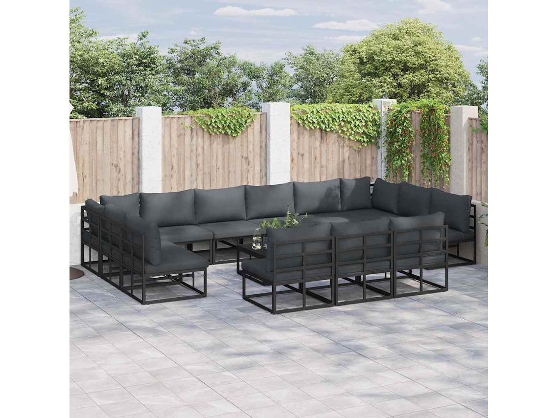 Vidaxl Conjunto De Sofá De Jardim 14 Unid. Preto Alumínio