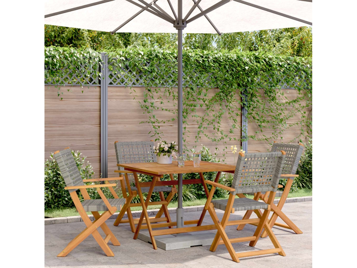 Vidaxl 5 Pcs Conjunto De Jantar P/ Jardim Vime Pe/madeira Maciça Preto