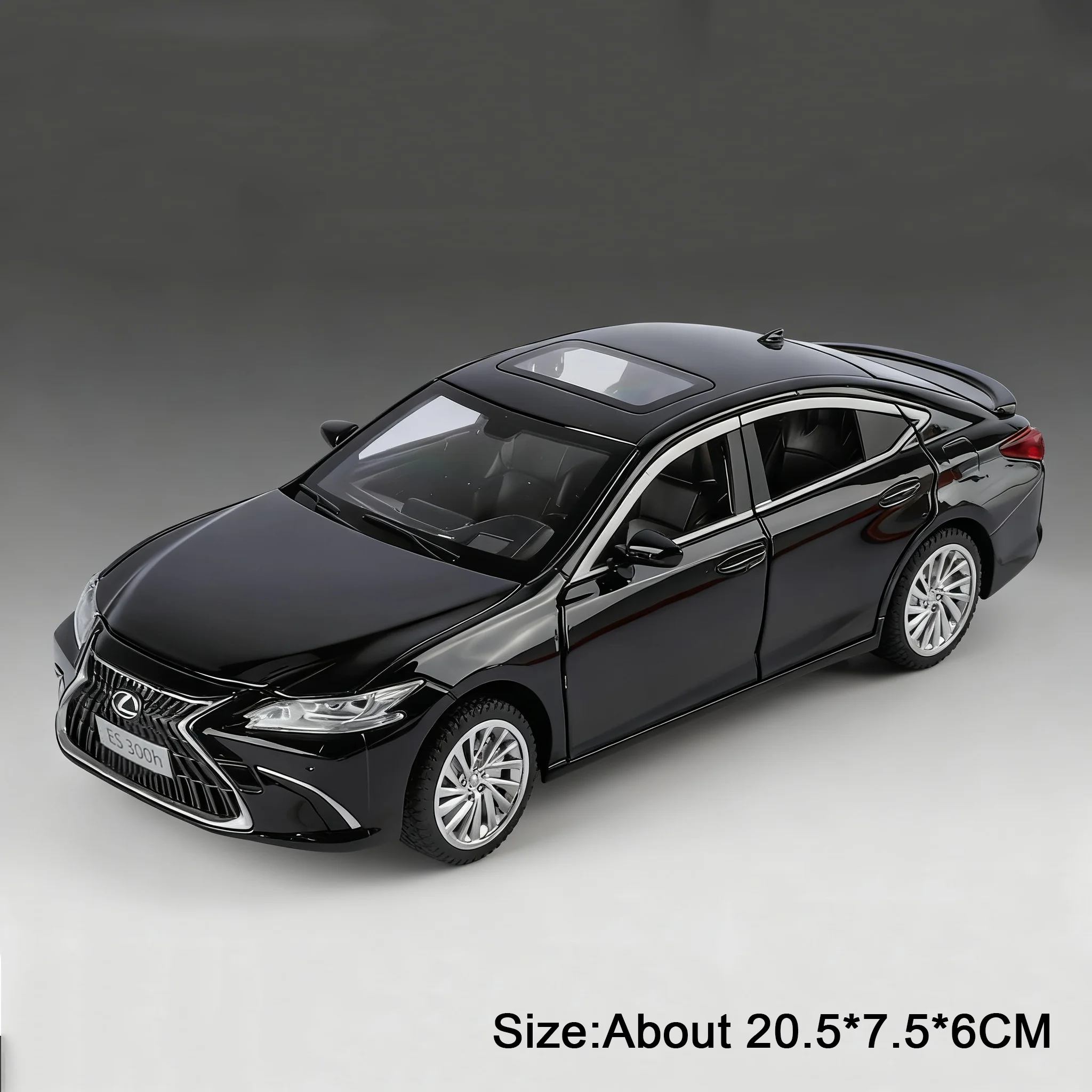 (es300h Preto) Miniatura De Carro Em Escala 1:24 Com Funções De Som E Luz, Portas Que Podem Ser Abertas.