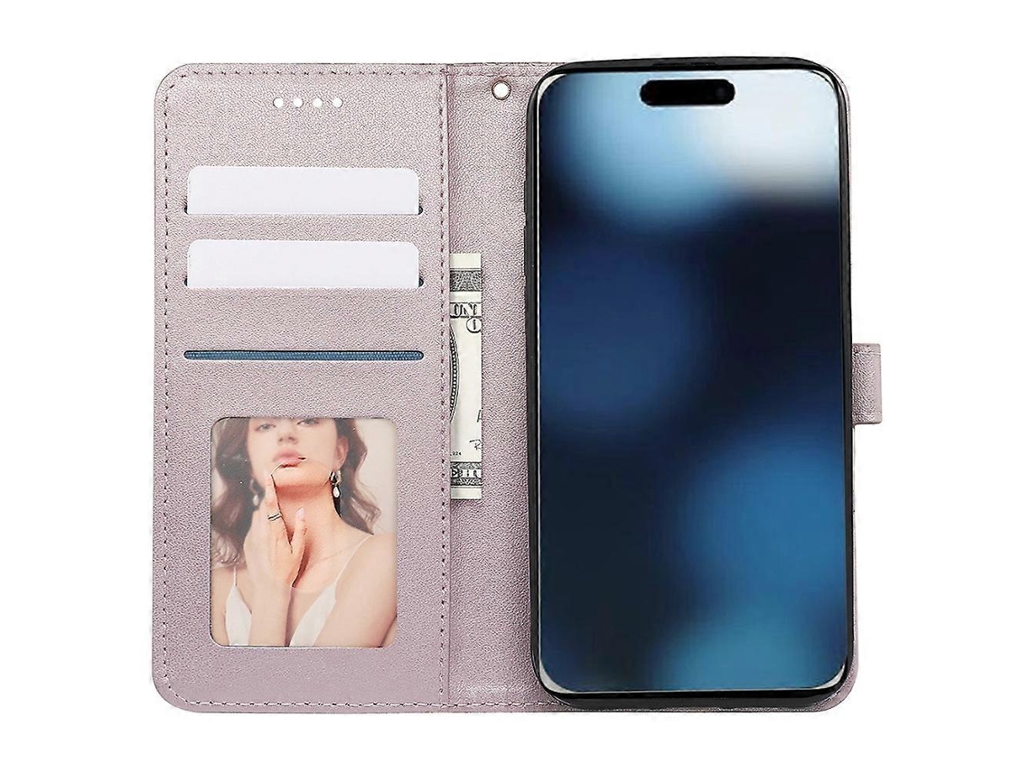 Capa Tipo Carteira De Couro Com Grade Cúbica Para Iphone 16 Pro