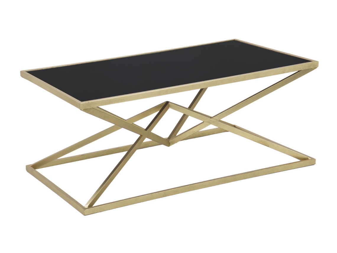 Mesa De Centro Piramidal, Metal Dourado E Vidro Temperado Preto, Estilo Glamoroso, 110x60x45 Cm - Móveis De Luxo