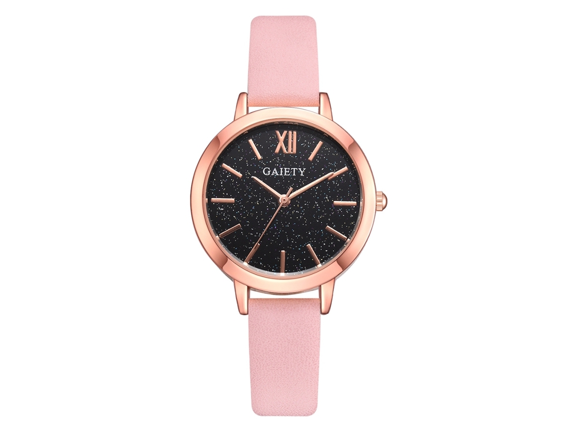 Relógio de Pulso Feminino Gaiety Casual Rosa Quartzo com Pulseira Pu e Mostrador Redondo
