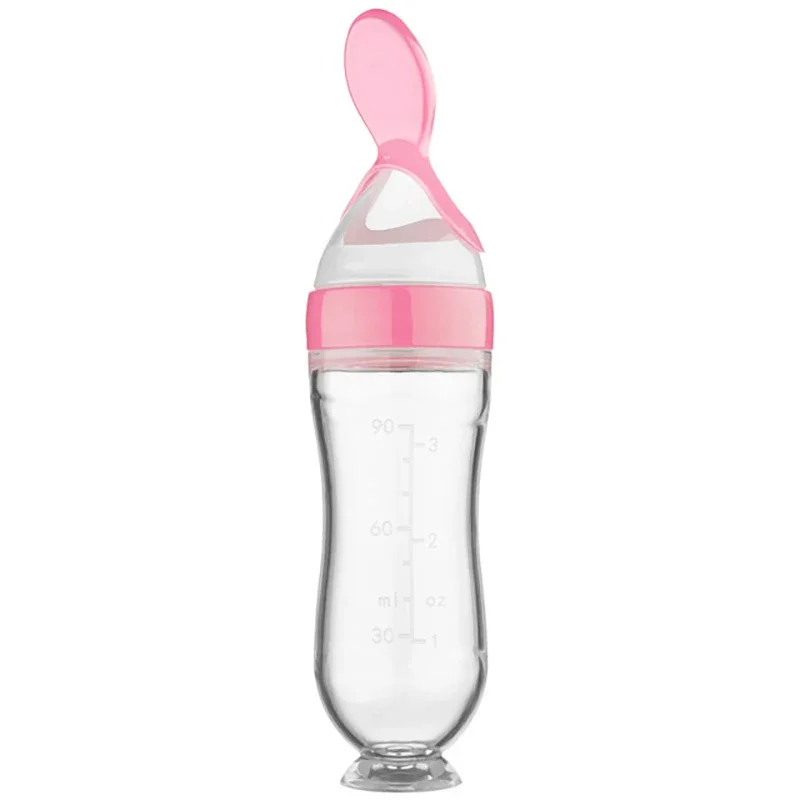 Mamadeira de Silicone para Recém nascido com Colher para Alimentos, Utensílio de Mesa Seguro para Crianças MDUG (rosa)