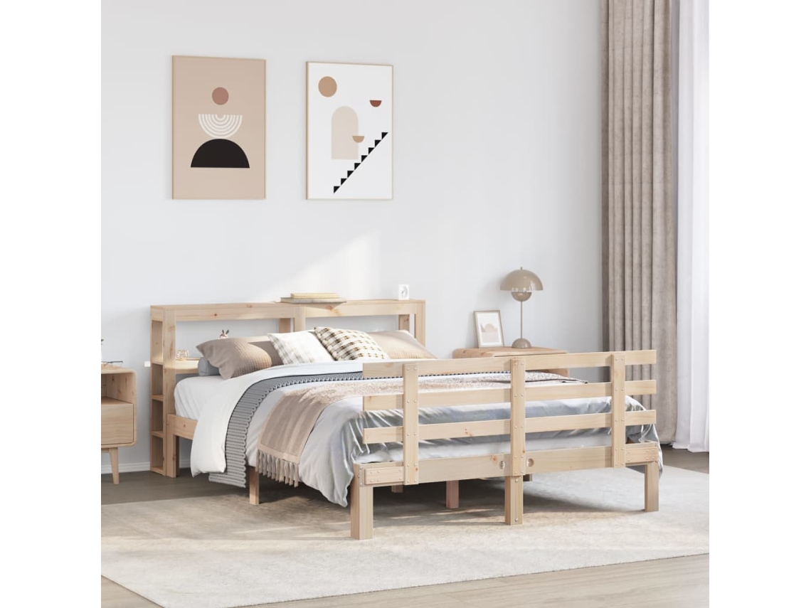 Vidaxl Estrutura Cama C/ Cabeceira 120x190 Cm Pinho Maciço