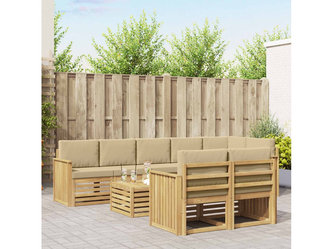 Vidaxl Conjunto De Sofás Para Exterior 9 Unid. Branco E Bege Poliéster