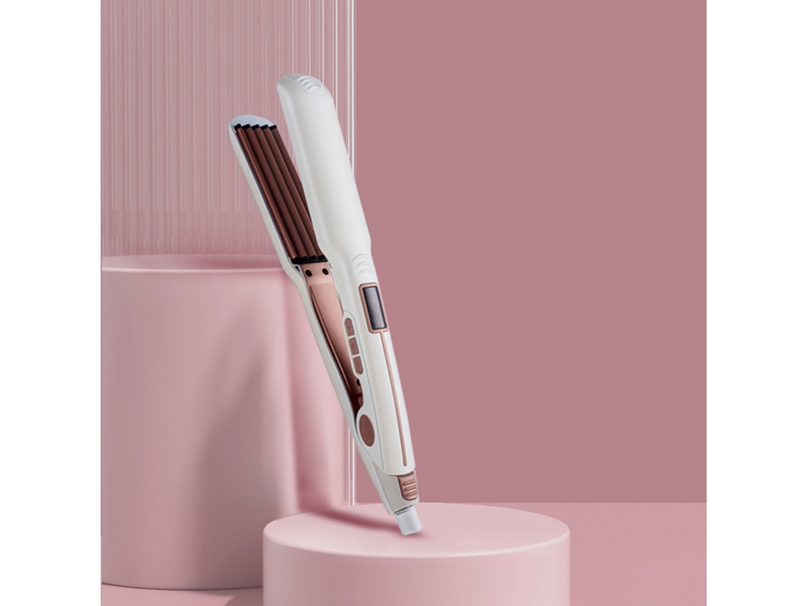 (branco) Prancha Alisadora De Cabelo Fluffy Com Certificação Pse, Visor Digital Lcd E Função De Ondulação De Cachos Nas Laterais.