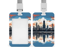 Porta Crachá Vertical Resistente Com Impressão Chicago Skyline Ideal Cartões Proximidade Crédito Ou Crachás