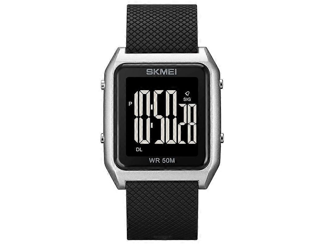 Relógio Despertador Multifuncional Masculino Skmei 1866 Com Tela Quadrada Grande, Pulseira De Aço E Luz Noturna.