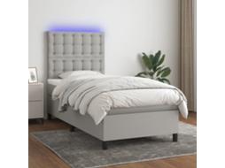Vidaxl Cama Box Spring C/ Colchão E Led 90x200 Cm Tecido Cinza-claro