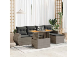 Vidaxl 6 Pcs Conjunto Sofás De Jardim Com Almofadões Vime Cinzento