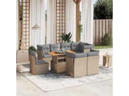 Vidaxl 9 Pcs Conjunto De Sofás P/ Jardim Com Almofadões Vime Pe Bege
