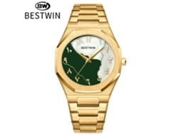 Relógio Masculino com Mostrador em Madrepérola. MDUG (dourado e Verde)