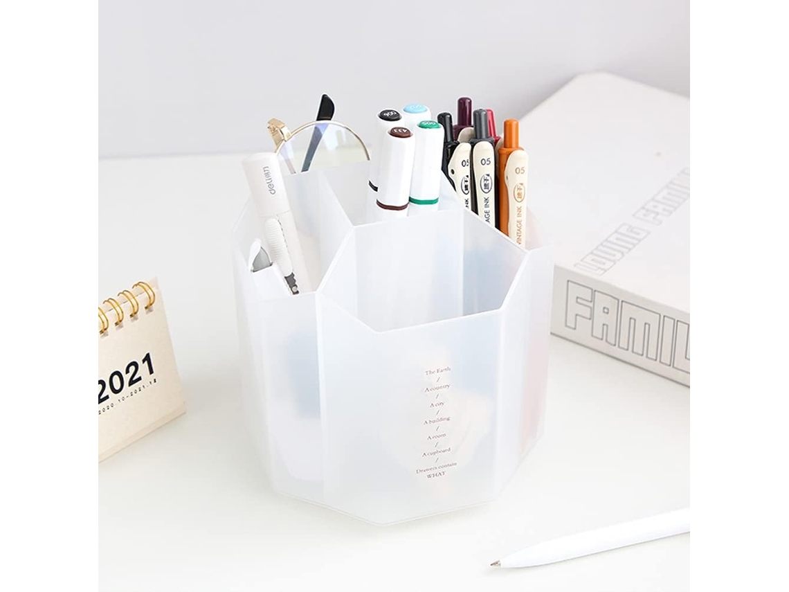 Lurelia Porta-lápis Giratório, 14 Cm, 13 Cm, 360°, 5 Compartimentos, Transparente