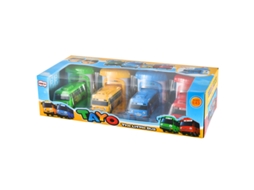 Conjunto De 4 Peças: Miniatura De Ônibus De Desenho Animado Coreano (tae-ro) Com Campainha E Porta Que Abre, Escala 1:43.