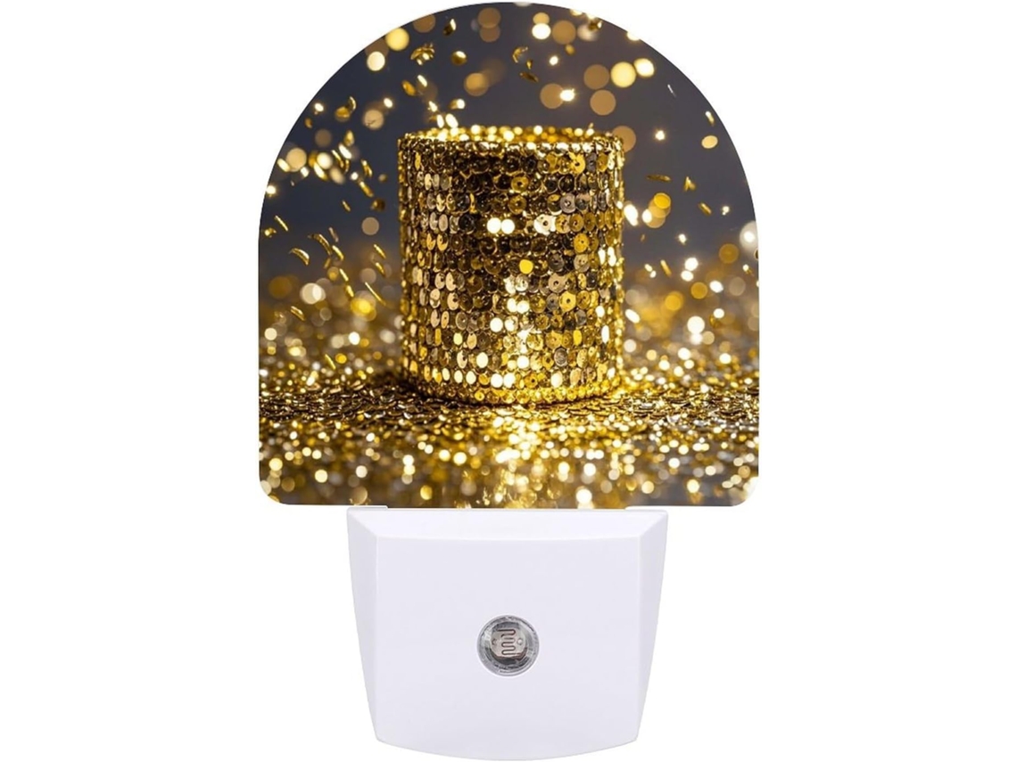 Luminária de parede noturna com plugue, luminária noturna de LED com detalhes dourados e sensor, luz noturna branca.