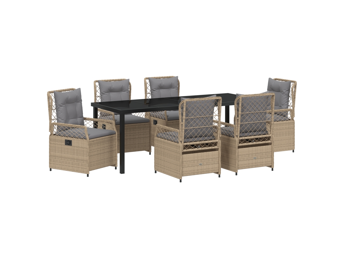 Conjunto 7 Conjunto De Jantar Para Jardim Vidaxl Bege Vime Pe (200 X 80 X 73 Cm)