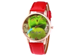 Reloj De Cuarzo Con Correa De Cuero Pu Unisex Dial De Frutas Moda (rojo)