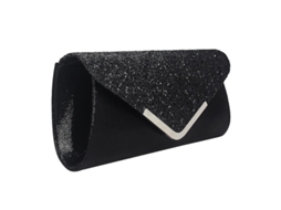 Bolsa Clutch De Envelope Feminina Com Lantejoulas Brilhantes E Cadeia Para Festa De Casamento, Preta
