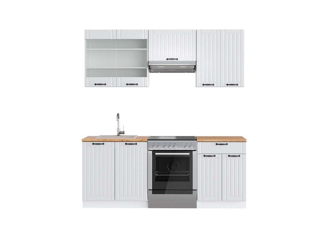 Cozinha Fame-Line, 200 cm, PT Carvalho, Country branco/branco, Vicco