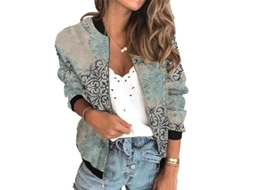 Jaqueta Curta De Zíper Com Estampa Feminina Manga Longa Slim Fit Para Primavera E Outono 2xl Cor 1