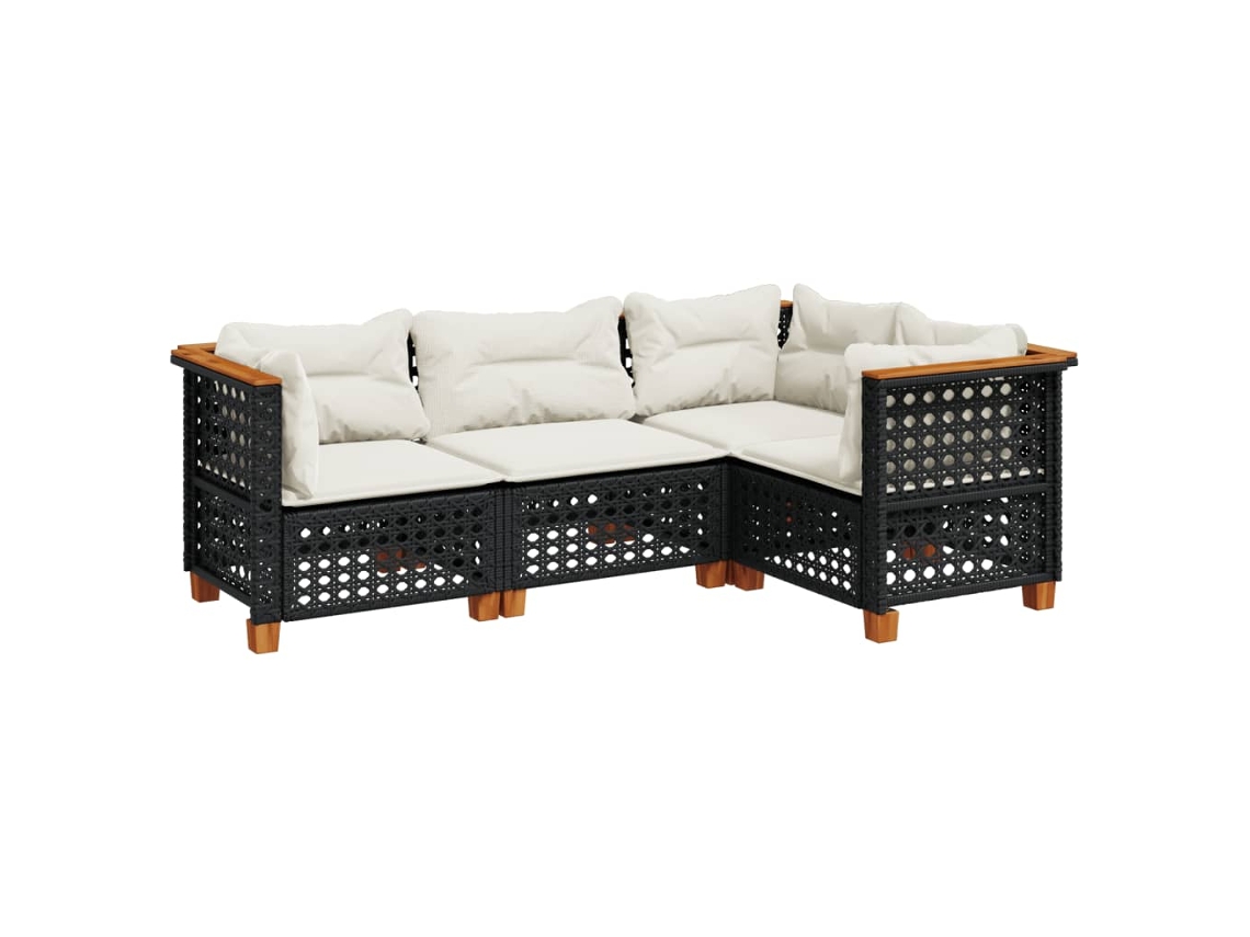 Maison Exclusive - 4 Pcs Conjunto De Sofás Para Jardim C/ Almofadões Vime Pe Preto