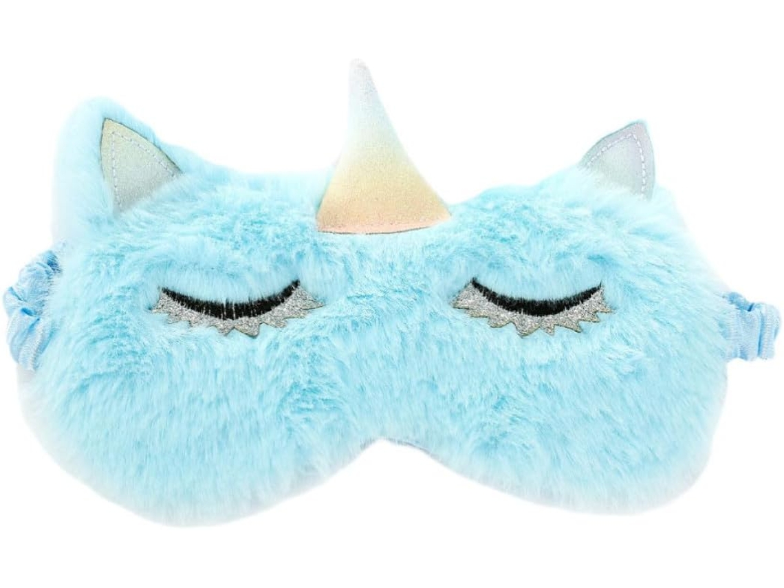 Máscara De Dormir De Tecido Com Unicórnio Azul, Faixa De Cabeça Noturna