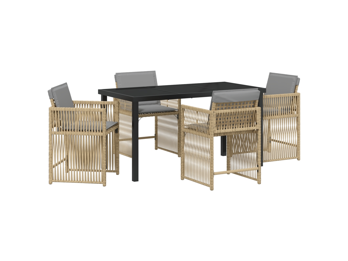 Conjunto 5 Conjunto De Jantar Para Jardim Vidaxl Bege Vime Pe (140 X 80 X 73 Cm)