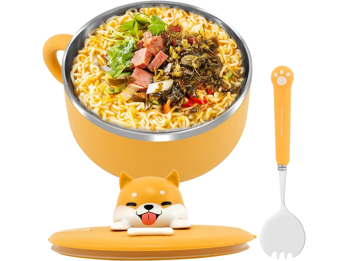 Taça Para Noodles Instantâneos Com Pega - Tigela Ramen 1200 Ml - Com Tampa E Colher - Para Sopa, Dumplings E Saladas - Amarelo