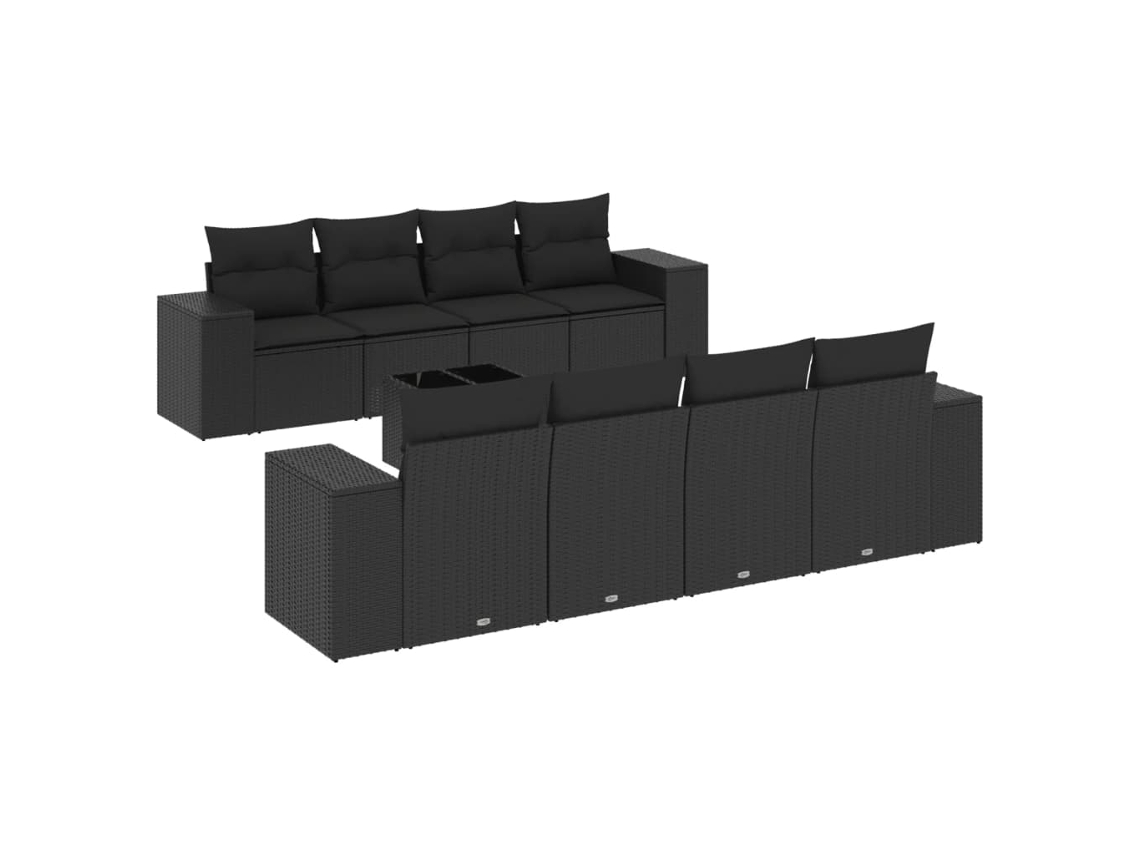 Conjunto de 9 sofás de jardim com almofadões Vime Pe Preto MAISON EXCLUSIVE (9 peças)