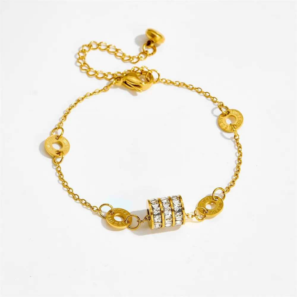 (pulseira Dourada) Colar Com Pingente Cilíndrico De Zircônia, Gargantilha Brilhante, Um Presente Romântico.