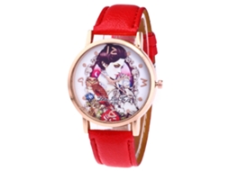 Relógio de quartzo com pulseira de couro PU, mostrador redondo moderno, unissex, vermelho
